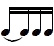 quatre doubles croches dont les deux premières sont liées quatre doubles croches dont les deux premières sont liées