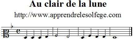 Au clair de la lune en clef d'UT 2
