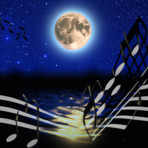 Illustration pour le thème de Au clair de la lune générée par l'intelligence artificielle de OpenIa (DALL.E)