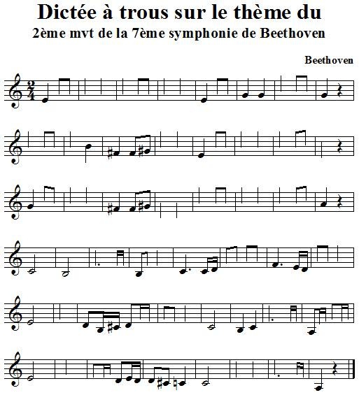 Dictée à trous sur le thème du 2e mvt de la 7e symphonie de Beethoven