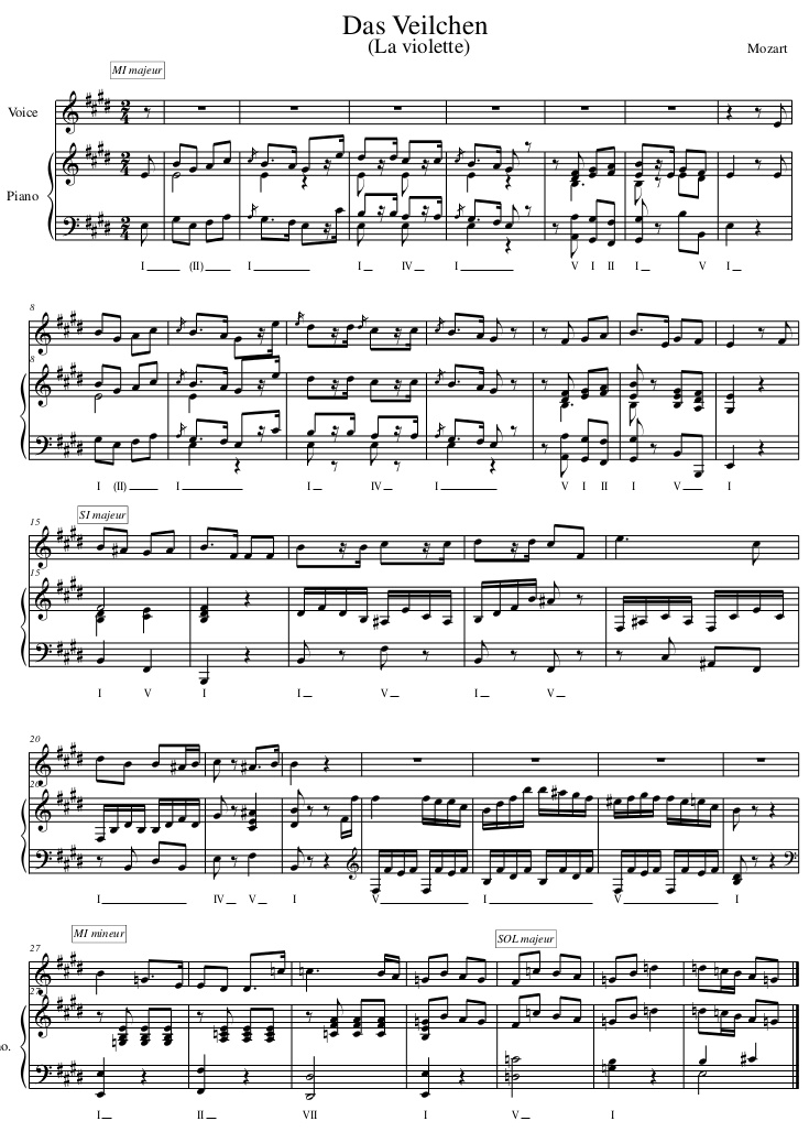Trouver les cadences, Das Veilchen de Mozart