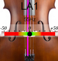 écran d'accordeur pour contrebasse à corde de la note LA1, fréquence de référence 442 Hertz