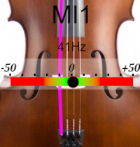 écran d'accordeur pour contrebasse à corde de la note MI1, fréquence de référence 442 Hertz