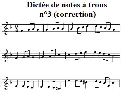 Dictée musicale de notes à trous n°3 - correction Dictée musicale de notes à trous n°3 - correction