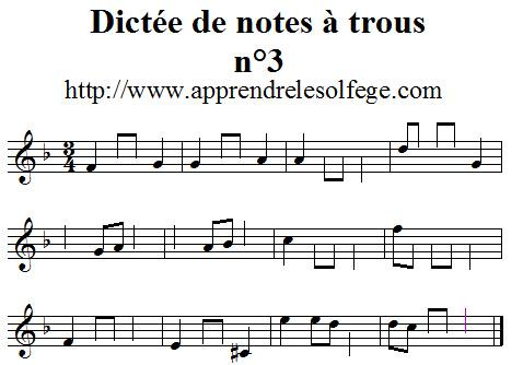 Dictée musicale de notes à trous n°3 Dictée musicale de notes à trous n°3
