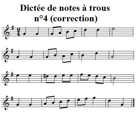 Dictée musicale à trous n°4 - correction