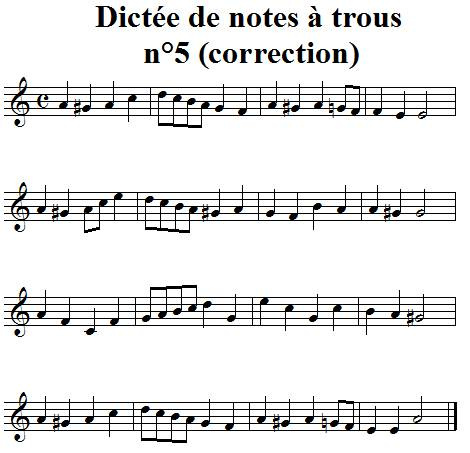 Dictée musicale à trous n°5 - correction Dictée musicale à trous n°5 - correction