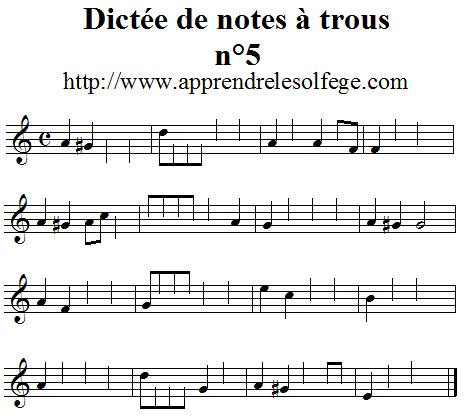 Dictée musicale à trous n°5 Dictée musicale à trous n°5