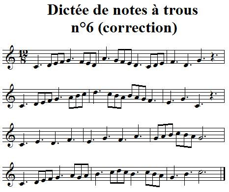 Dictée musicale à trous n°6 - correction