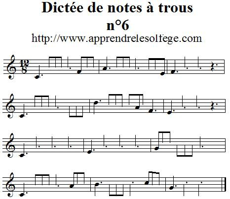 Dictée musicale à trous n°6