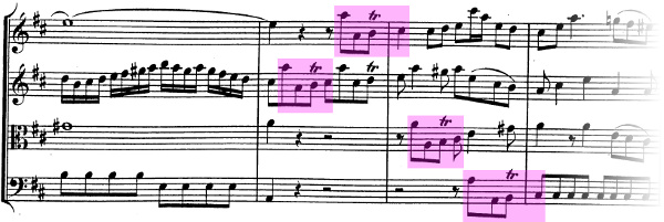 Divertimento K136 de Mozart, allegro, exposition, thème B et entrées en imitation