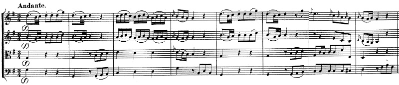 Divertimento K136 de Mozart, andante, exposition, thème A