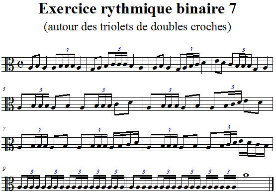 Exercice rythmique binaire 7 autour des triolets de doubles-croches en clef d'UT 3 Exercice rythmique binaire 7 autour des triolets de doubles-croches en clef d'UT 3