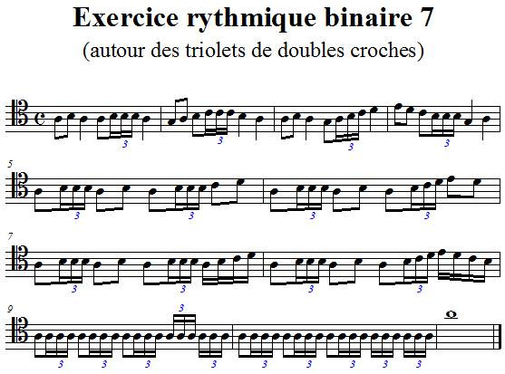 Exercice rythmique binaire 7 autour des triolets de doubles-croches en clef d'UT 4 Exercice rythmique binaire 7 autour des triolets de doubles-croches en clef d'UT 4