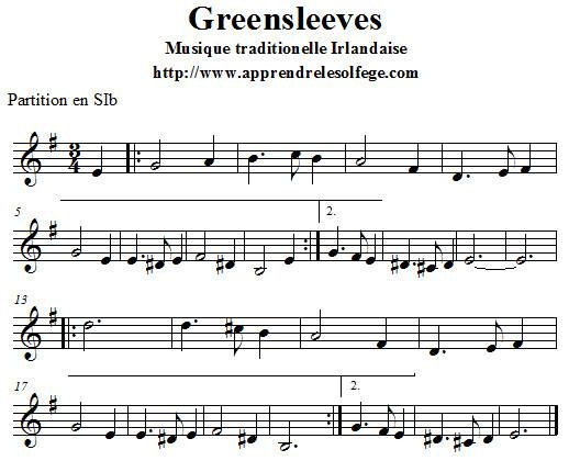 Greensleeves partition en SI bémol
