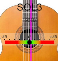 écran d'accordeur pour guitare de la note SOL3, fréquence de référence 442 Hertz