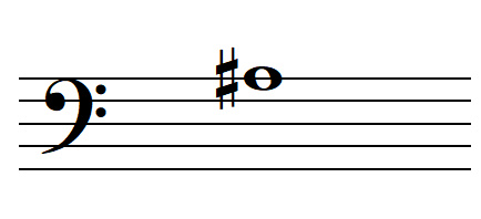 La note LA dièse en clef de FA