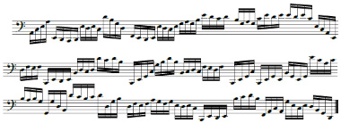 Exercices de lecture de notes en clef de FA en doubles-croches (C2-E4) pour violoncelle Exercices de lecture de notes en clef de FA en doubles-croches (C2-E4) pour violoncelle