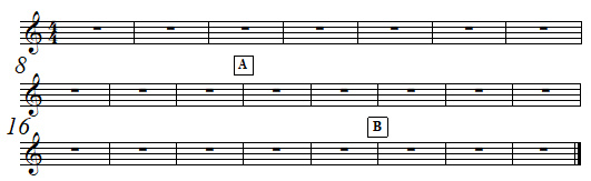 chiffres et repères de mesure dans une partition de musique