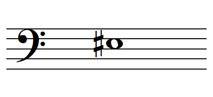 La note MI dièse en clef de FA