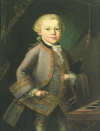 Mozart enfant, huile anonyme de 1763, probablement due à Pietro Antonio Lorenzoni
