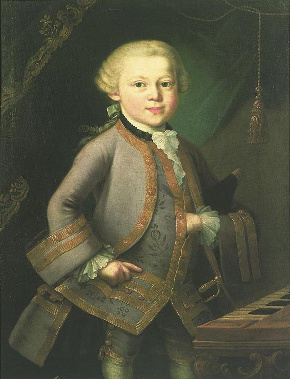 Mozart enfant, huile anonyme de 1763, probablement due à Pietro Antonio Lorenzoni.