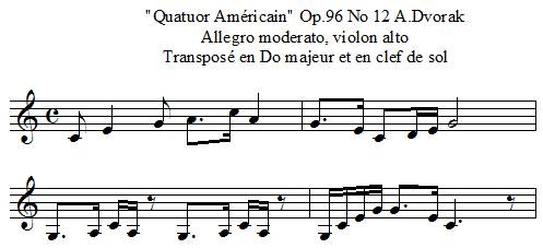 quatuor américain Opus 96 numéro 2 de A.Dvorak, mélodie du violon alto quatuor américain Opus 96 numéro 2 de A.Dvorak, mélodie du violon alto
