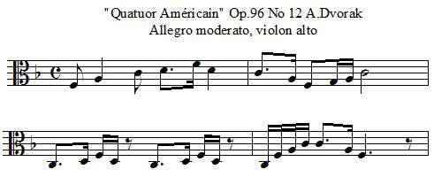 quatuor américain Opus 96 numéro 2 de A.Dvorak, mélodie du violon alto quatuor américain Opus 96 numéro 2 de A.Dvorak, mélodie du violon alto