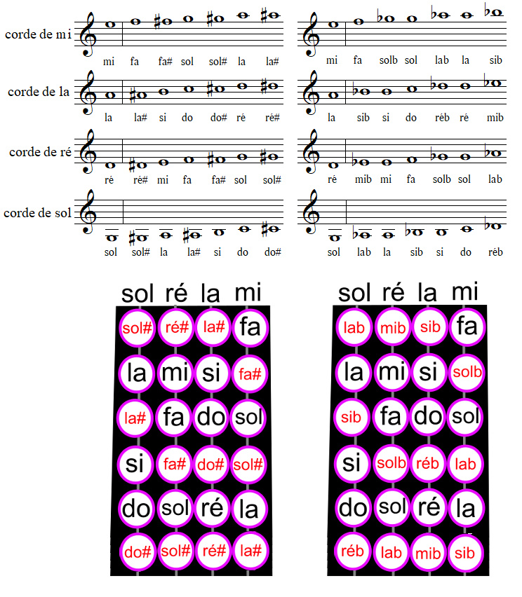 Positions des notes sur un violon