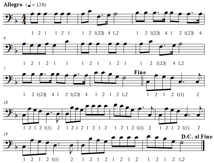 Vive le Vent (Jingle Bells), exercice rythmique, clef de fa 4 Vive le Vent (Jingle Bells), exercice rythmique, clef de fa 4