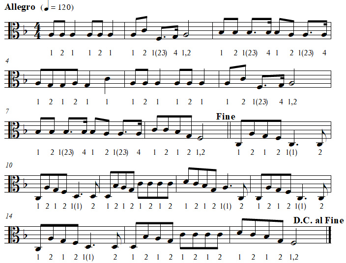 Vive le Vent (Jingle Bells), exercice rythmique, clef d'ut 3 Vive le Vent (Jingle Bells), exercice rythmique, clef d'ut 3