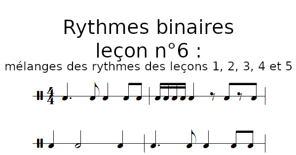 Rythmes binaires, leçon n°6 : mélanges des rythmes des leçons 1, 2, 3, 4 et 5