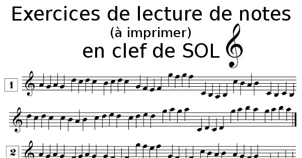Lecture de notes en clef de SOL à imprimer