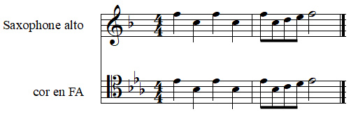 clef d'UT 4 pour transposer une partition de saxophone pour un corniste