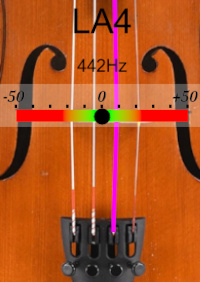 écran d'accordeur pour violon de la note LA4, fréquence de référence 442 Hertz