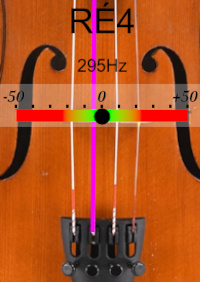 écran d'accordeur pour violon de la note Ré4, fréquence de référence 442 Hertz
