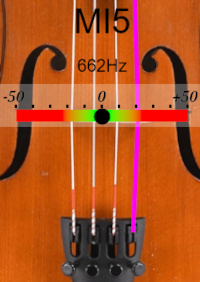 écran d'accordeur pour violon de la note MI5, fréquence de référence 442 Hertz