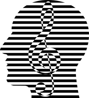 visage de profil zébré de noir et de blanc avec une clef de sol en surimpression visage de profil zébré de noir et de blanc avec une clef de sol en surimpression